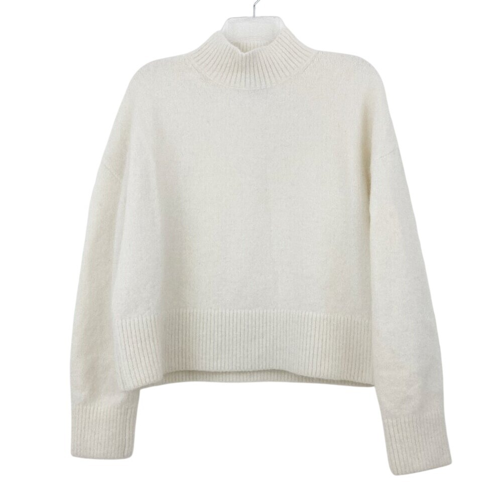 &‎ Other Stories Cropped Mock Neck Sweater Size L Cream Mohair Wool Long Sleeve